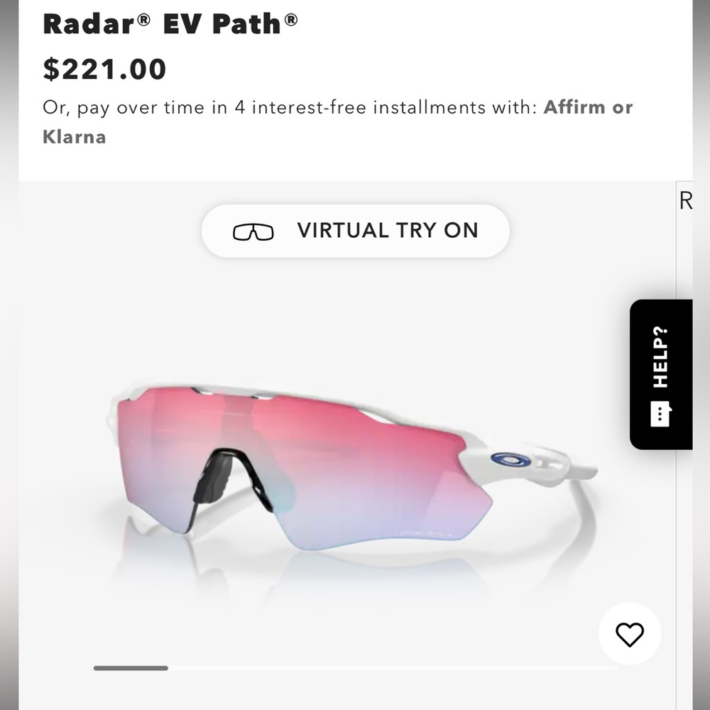 Oakley White and Pink Radar Sunglasses